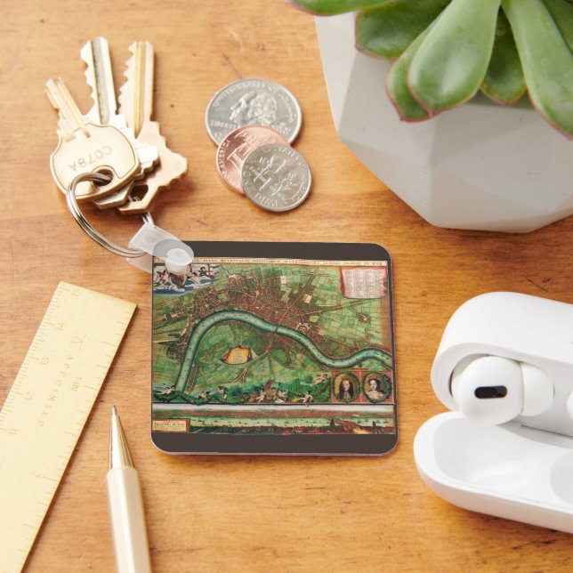 Porte-clés Plan antique des rues de Londres par Johannes de R (Bureau)