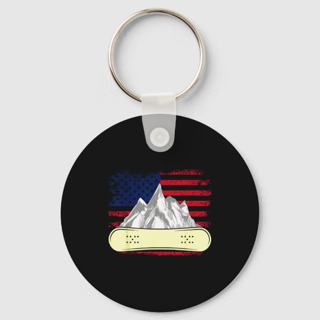 Porte-clés Planche à neige ski drapeau américain (Recto)