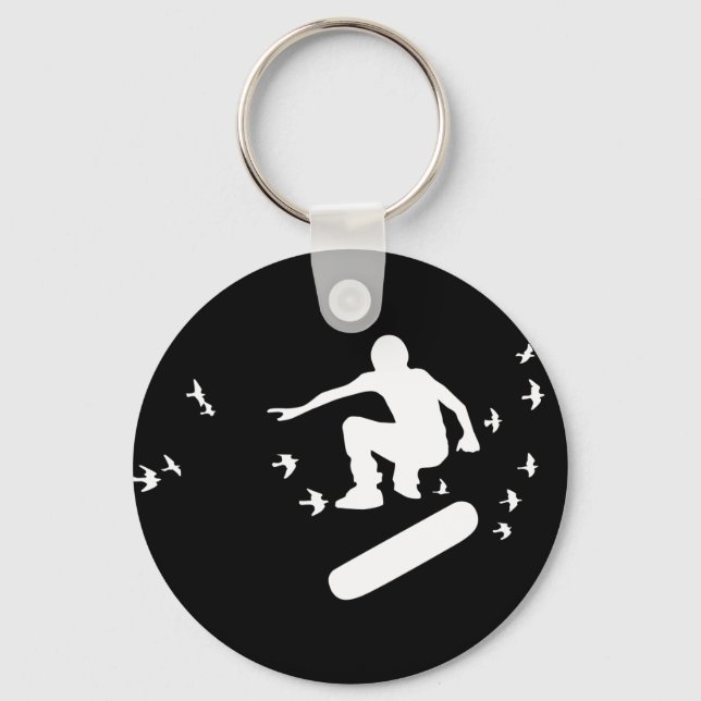 Porte-clés planche à roulettes. planche avec des oiseaux. (Recto)