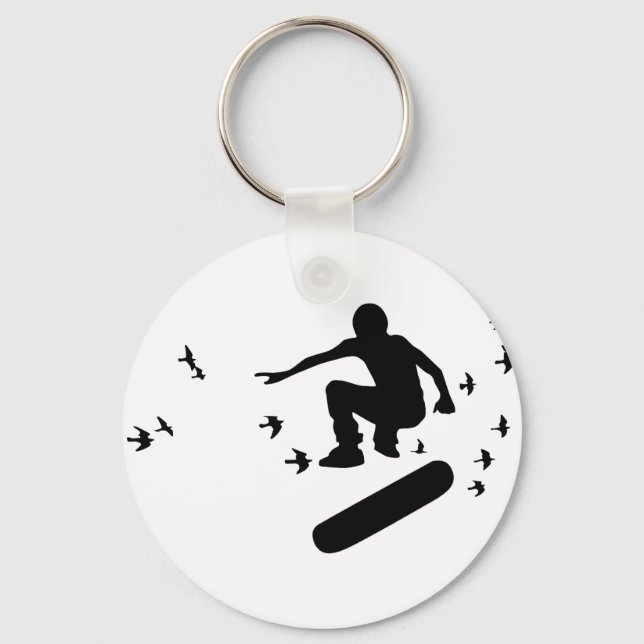 Porte-clés planche à roulettes. planche avec des oiseaux. (Recto)