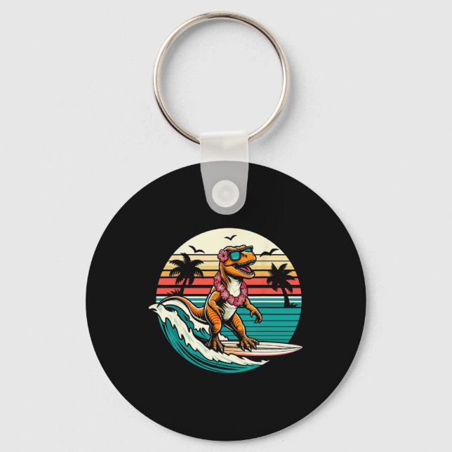 Porte-clés Planche de surf dinosaure drôle plage été surfant  (Recto)
