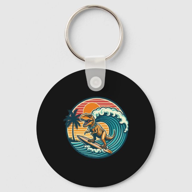 Porte-clés Planche de surf dinosaure drôle plage été surfant  (Recto)