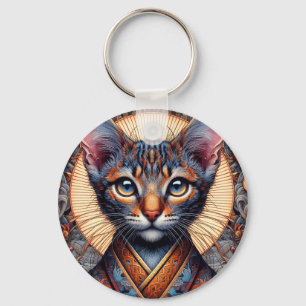 Porte-clés Planificateur félin de fantasy orné mythique royal