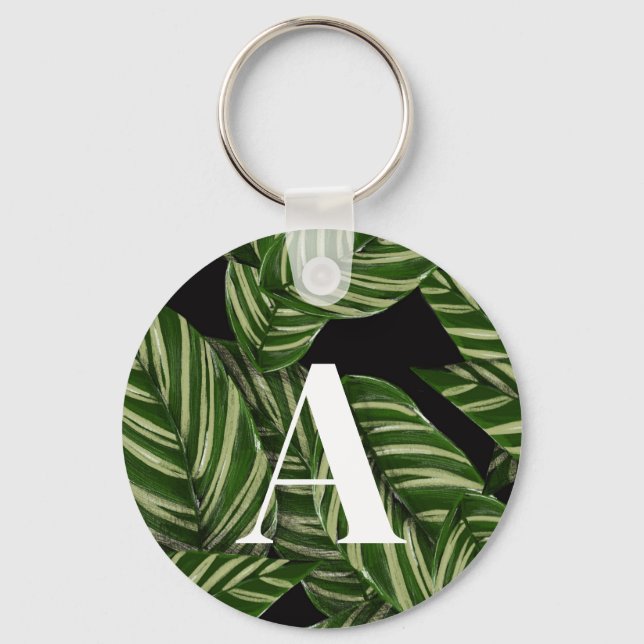 Porte-clés Plante de feuille tropicale moderne Imprimer Monog (Recto)