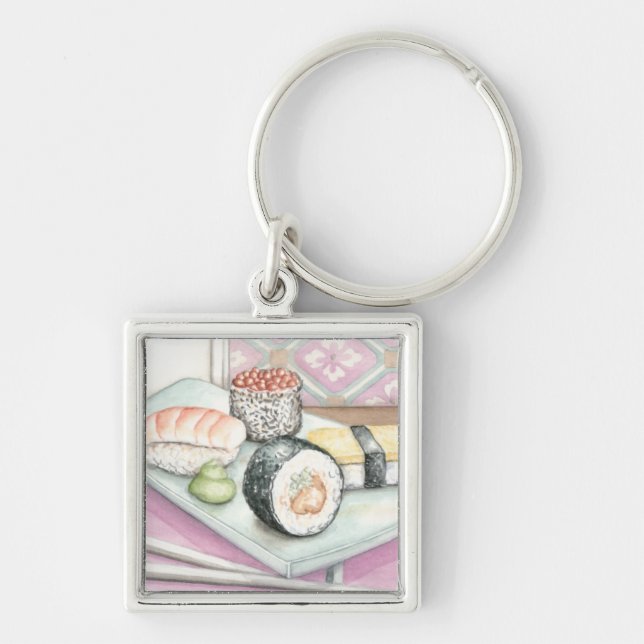 Porte-clés Plaque de sushi assorté avec baguettes (Devant)