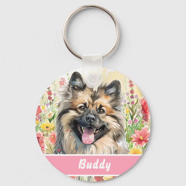 Porte-clés Plaque d'identification pour chien Keeshond – Info (Recto)