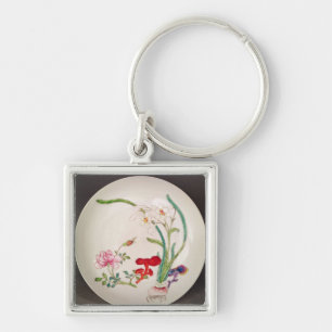 Porte-clés Plat de porcelaine, décoration rose de famille,