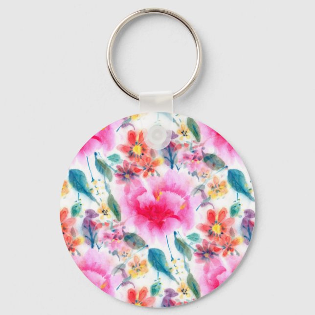 Porte-clés Plate d'immatriculation de fleurs d'aquarelle colo (Recto)