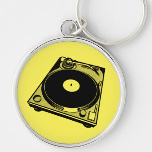 Porte-clés Platine Tourne-Disques Graphique en Noir