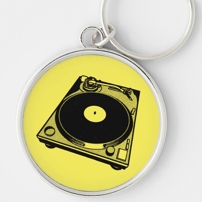 Porte-clés Platine Tourne-Disques Graphique en Noir (Devant)