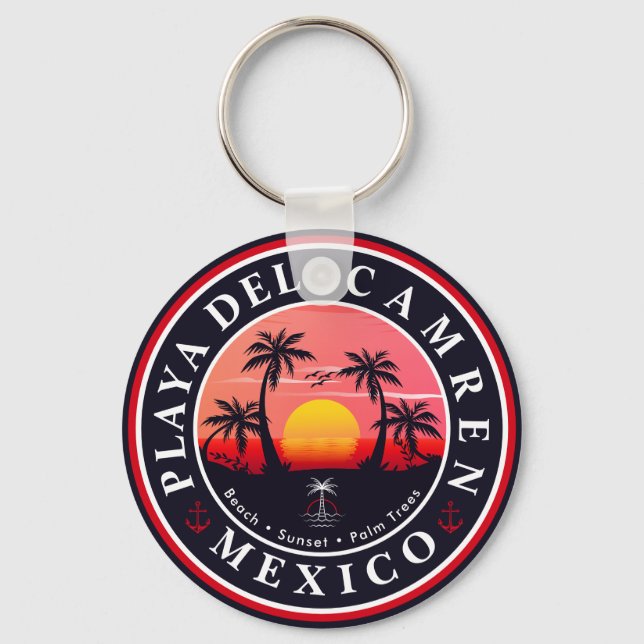 Porte-clés Playa del Carmen Retro Sunset Palmiers 1960 Key (Recto)