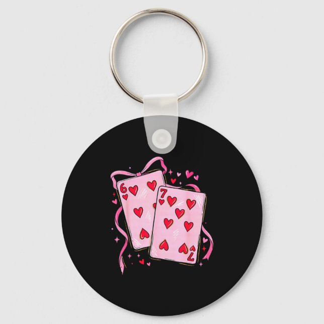 Porte-clés Playing Cards 6 7 Of Hearts 67 Six Seven Bow Valen (Recto)
