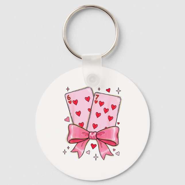Porte-clés Playing Cards 6 7 Of Hearts 67 Six Seven Meme Bow  (Recto)