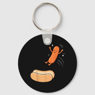 Porte-clés Plongeon de hot-dog drôle saucisse saute dans un p