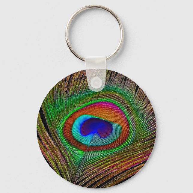 Porte-clés Plume de paon cuivré vibrant (Recto)