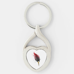 Porte-clés Plume rouge avec pointe en or