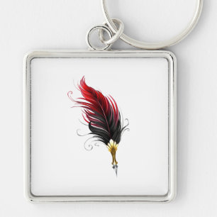 Porte-clés Plume rouge avec pointe en or