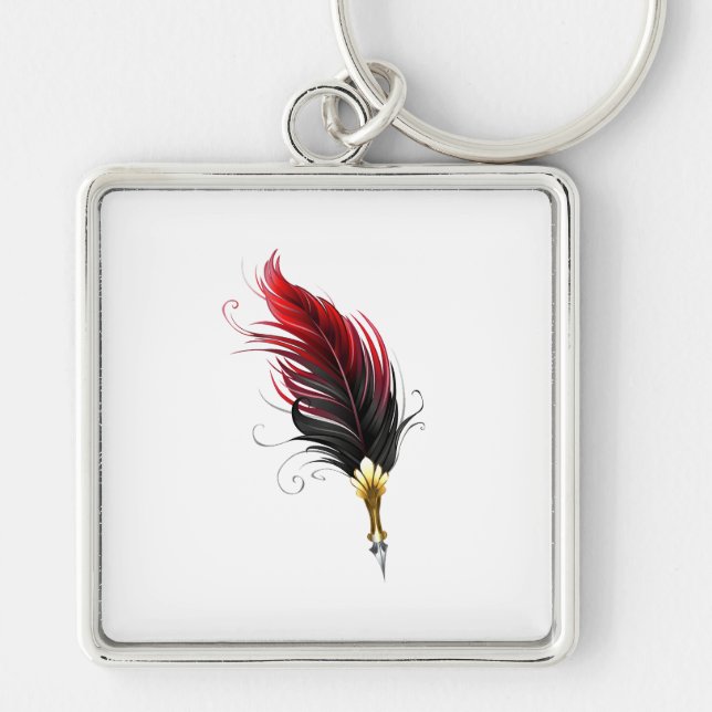 Porte-clés Plume rouge avec pointe en or (Devant)