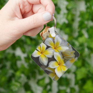 Porte-clés Plumeria Tropical Blanc et Jaune