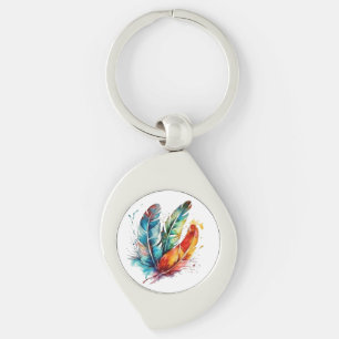 Porte-clés Plumes colorées Aquarelle amérindienne