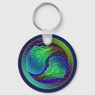Porte-clés Plumes de paon 1 Yin Yang