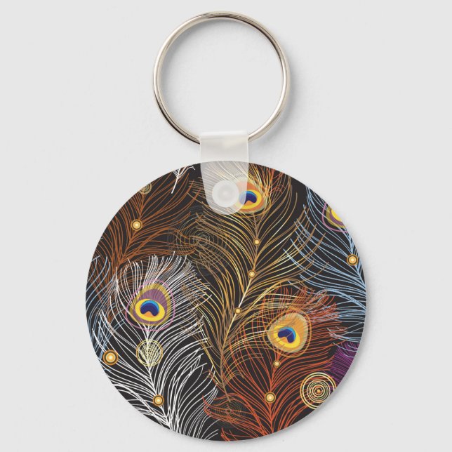 Porte-clés Plumes de paon doré : motif foncé. (Recto)