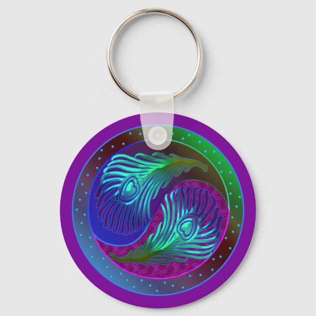 Porte-clés Plumes de paon Yin Yang 5 (Recto)
