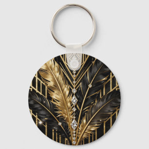 Porte-clés Plumes d'or noir Art Déco