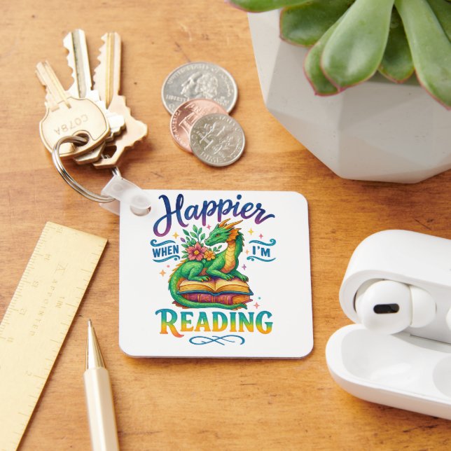 Porte-clés Plus heureux quand je lis (Bureau)