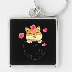 Porte-clés Poche Shiba Inu Chien Fleur de fleurs de cerisie