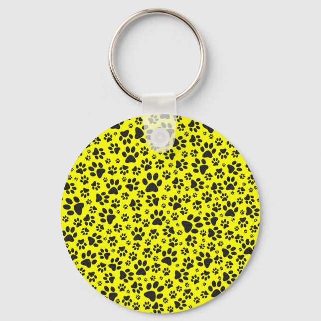 Porte-clés Poches de chien noir et blanc Pointe Polka sur jau (Recto)