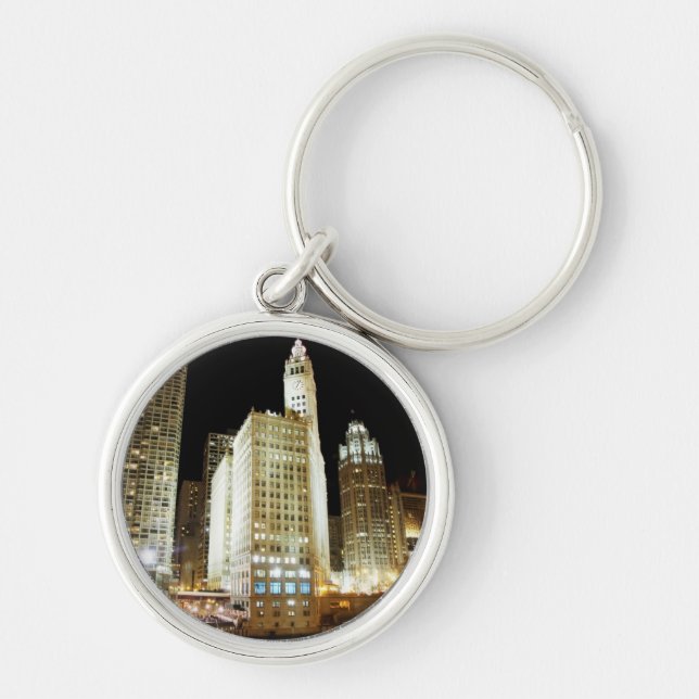 Porte-clés Point de repère célèbre de Chicago la nuit (Devant)
