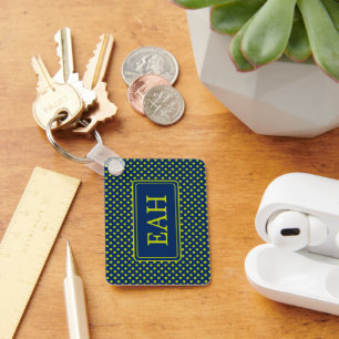 Porte-clés Pointe de Polka verte de chaux sur Monogramme bleu