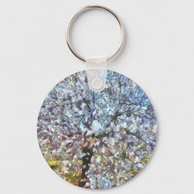 Porte-clés Pointillisme en fleurs d'amandes du printemps (Recto)