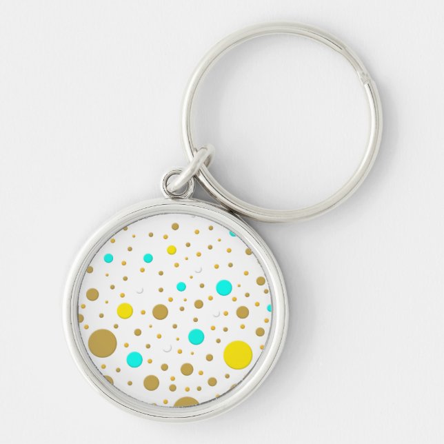 Porte-clés Points aléatoires Jaune Turquoise Blanc Or (Devant)