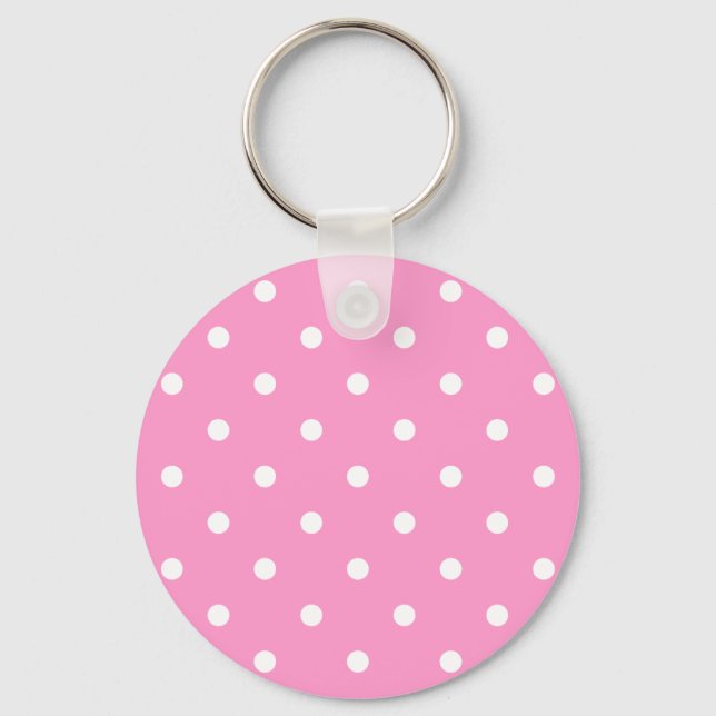 Porte-clés Points blancs, Motif Pois rose. (Recto)