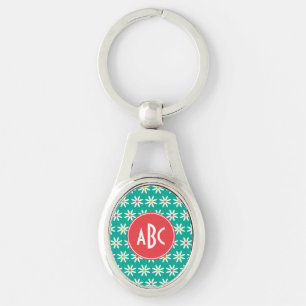 Porte-clés Points de marguerite Turquoises monogrammes