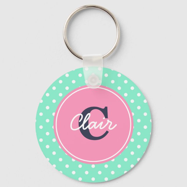 Porte-clés Points de menthe et de rose, initiale et nom (Recto)
