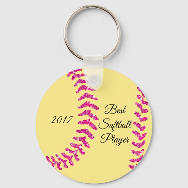 Porte-clés Points de softball en faux paillettes roses (Recto)