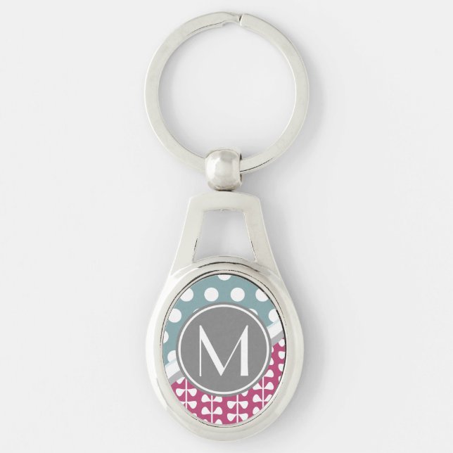 Porte-clés Points Feuille rose Personnalisé Monogramme Porte  (Devant)