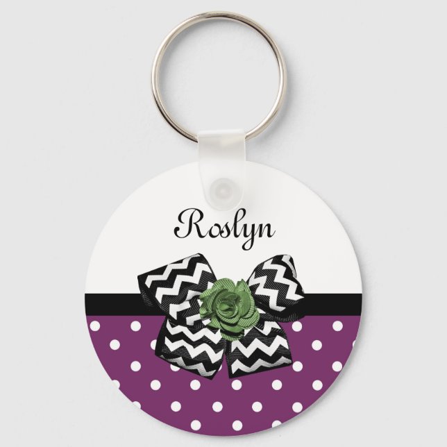 Porte-clés Points mignons pourpres Rose vert Chevron Bow avec (Recto)