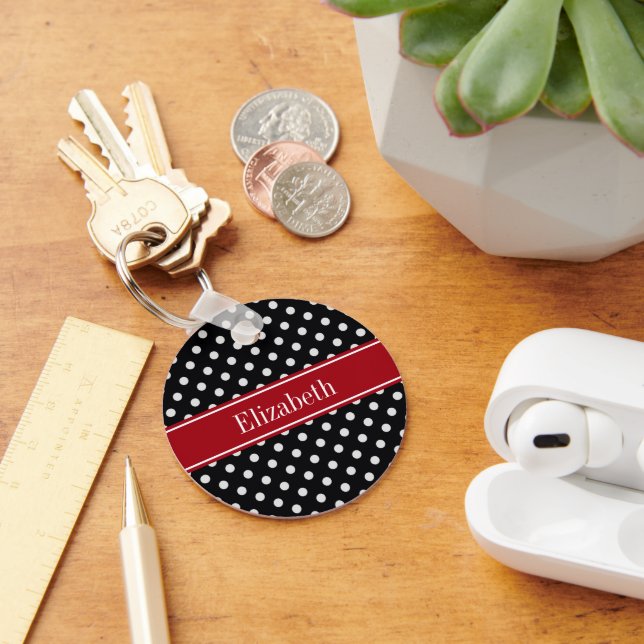 Porte-clés Points noirs et blancs Monogramme de nom Cranberry (Bureau)