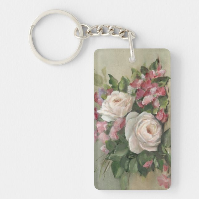 Porte-clés Pois doux et bouquet rose (Devant)