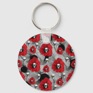 Porte-clés Pois noir et rouge de pavots de crâne