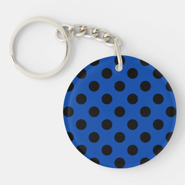 Porte-clés Pois noirs sur bleu royal (Devant)