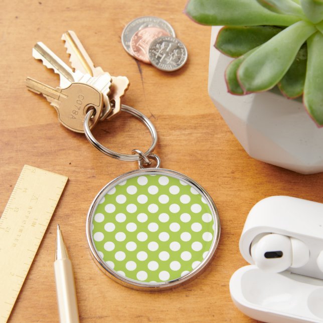 Porte-clés Pois verts, Motif à points Polka, points, pointill (Bureau)
