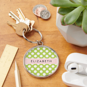 Porte-clés Pois verts, Motif Pointe Polka, Votre Nom