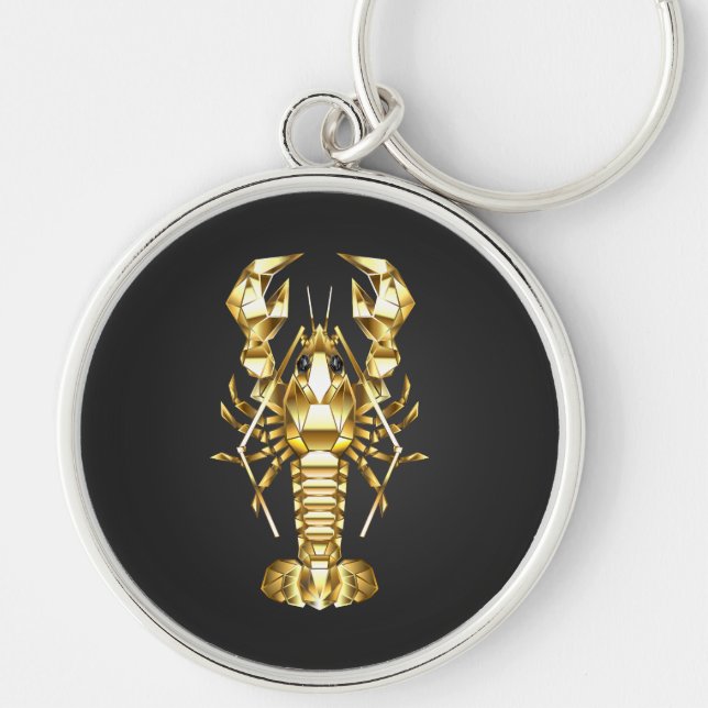 Porte-clés Poisson à langouste polygonale dorée sur noir (Devant)