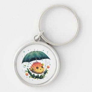 Porte-clés Poisson ballon journée pluvieuse avec parapluie