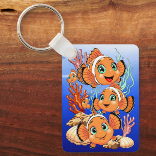 Porte-clés Poisson clown Dessin animé mignon Famille Sous l'e